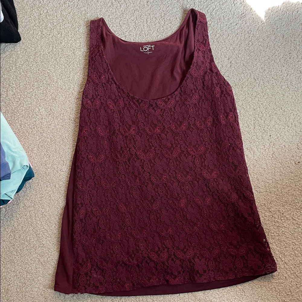 LOFT Lace Overlay Camisole - Wine
